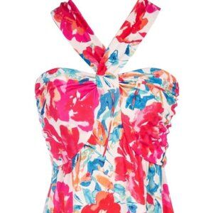 Grace Karin Criss Cross Halterneck Floral Print Flowy Maxi Dress